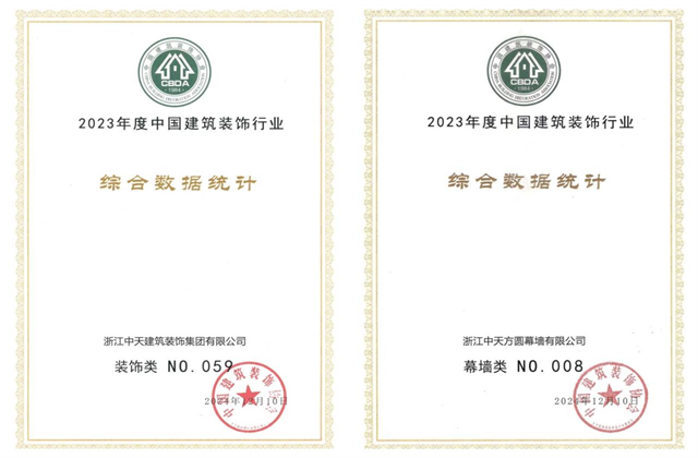 BJL平台装饰集团位列2023年度中国建筑装饰企业百强59位、幕墙百强第8位